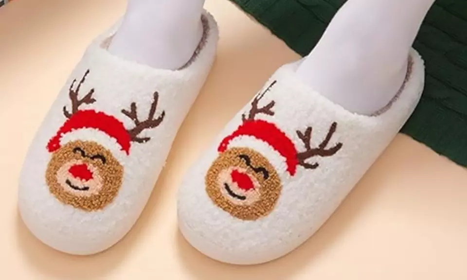 Cute Christmas Slippers for Women Warm Plush House Shoes - Primary Image