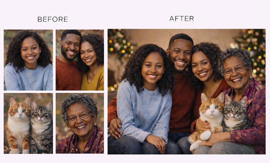 Image 6: Create One Image: Custom Digital Family Photo Merge– Add People /Pets
