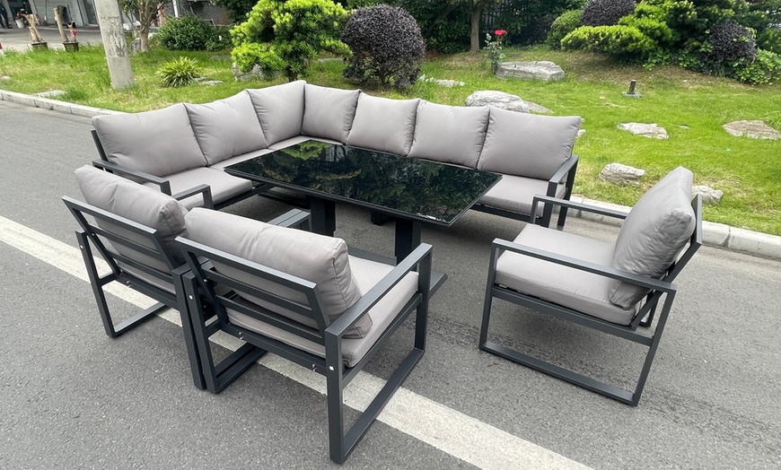 Image 1: Aluminum Garden Sofa Set with Adjustable Dining Table