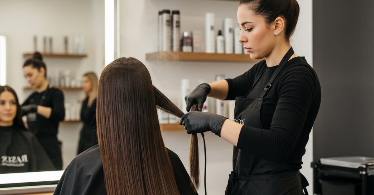 Servicio de alisado brasileño o de queratina en peluquería de Barcelona