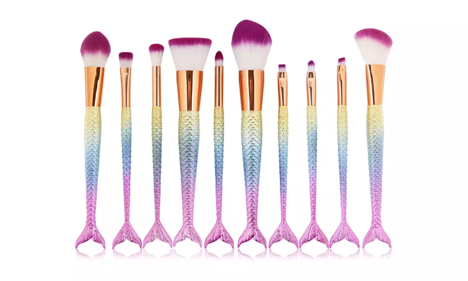 Mermaid Tail Rainbow Cosmetic Brush Set (10-Piece) - Primary Image