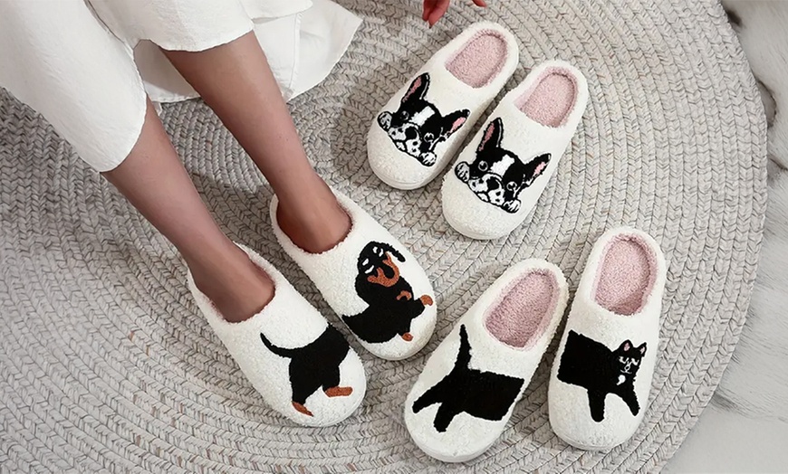 Image 1: Pet-Themed Holiday Slippers