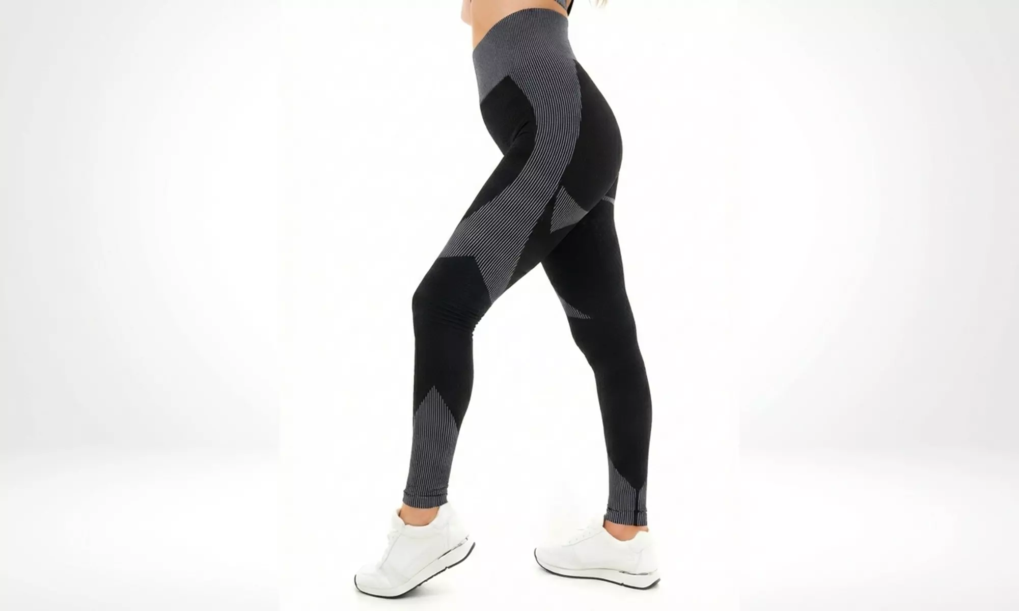 Women’s High-Waist Textured Panel Leggings with 4-Way Stretch