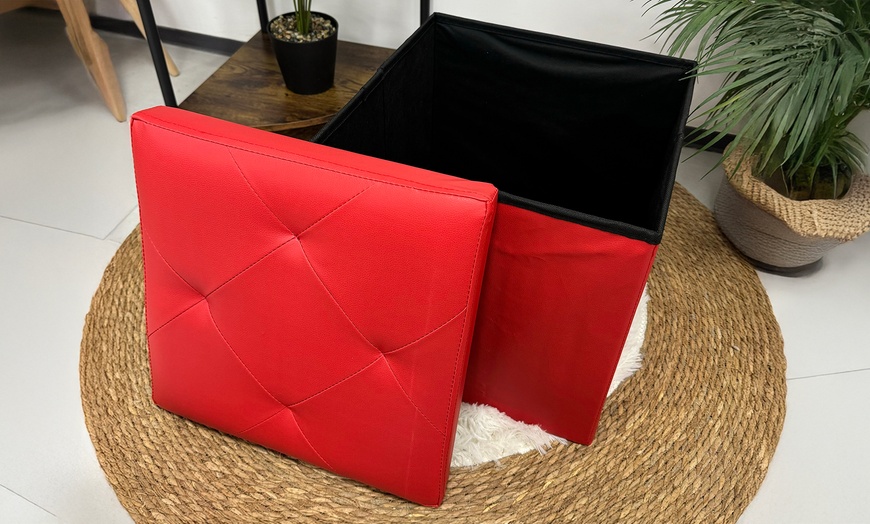 Image 7: Soft Upholstered Pouf with Hidden Storage