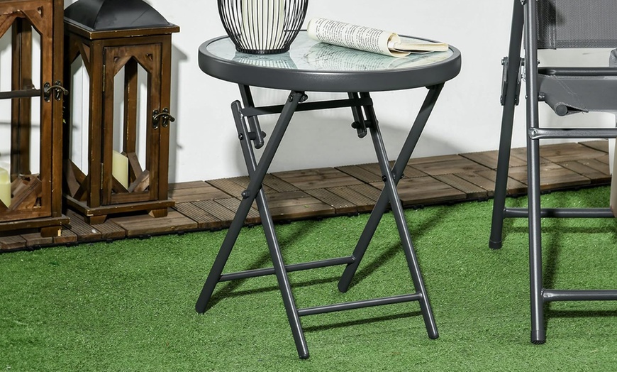 Image 1: Outsunny Compact Foldable Patio Side Table