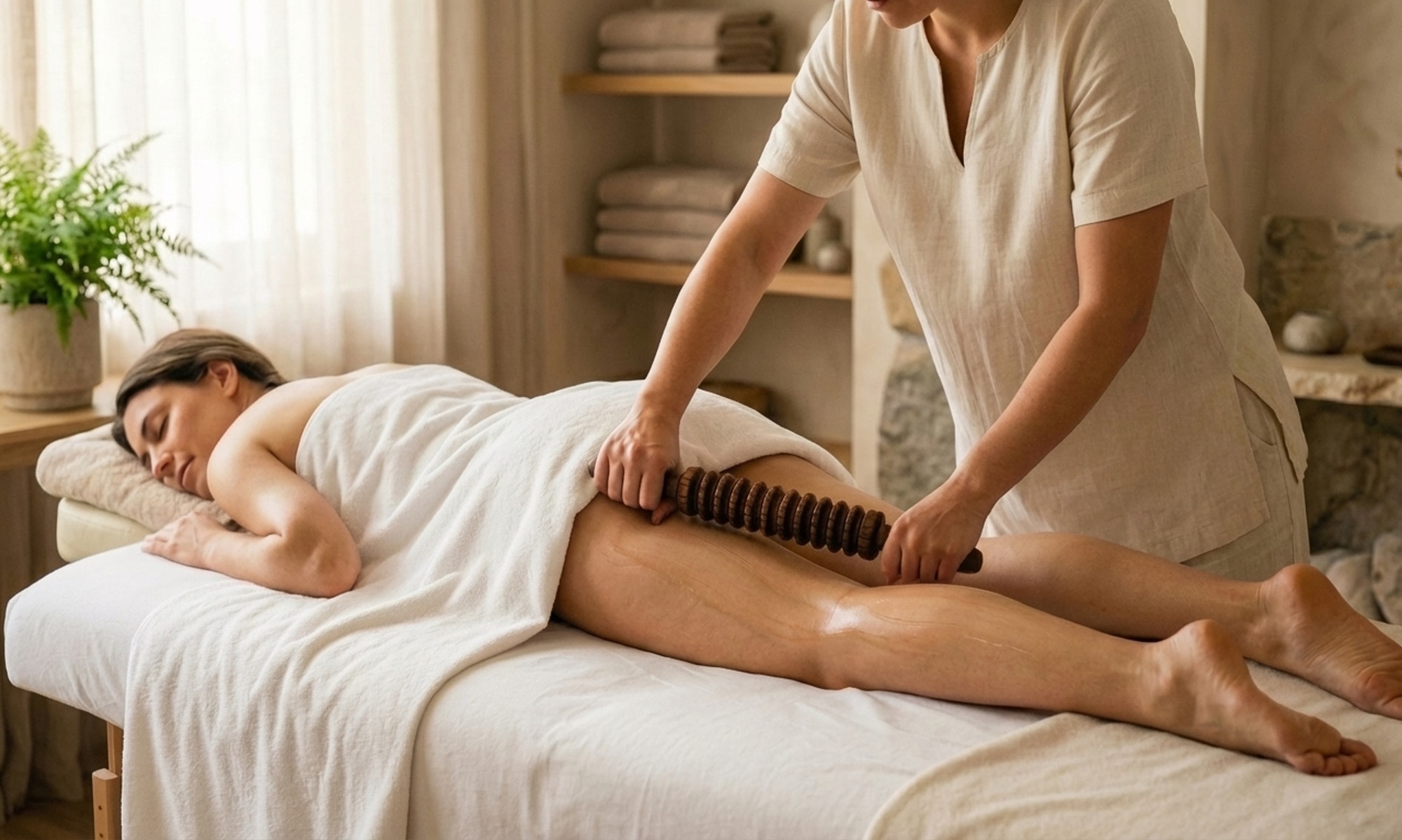 Thérapie par le bois et drainage lymphatique pendant 60 à 90 minutes