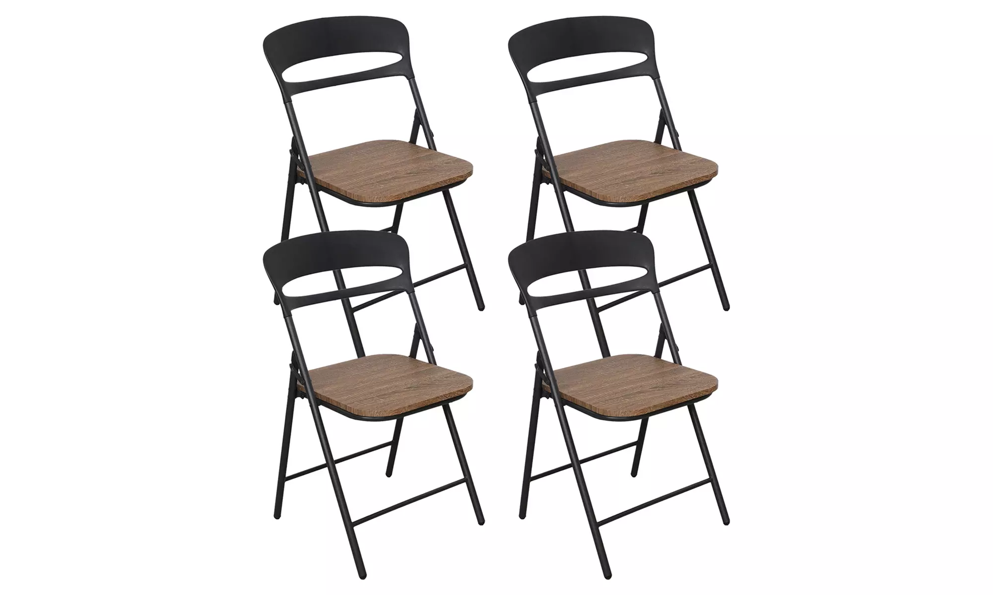 Juego de 4 sillas plegables de metal con asiento de madera