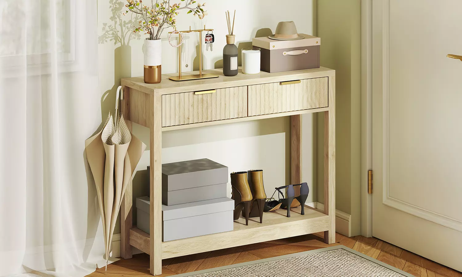 HOMCOM Console Table with Fluted Drawers