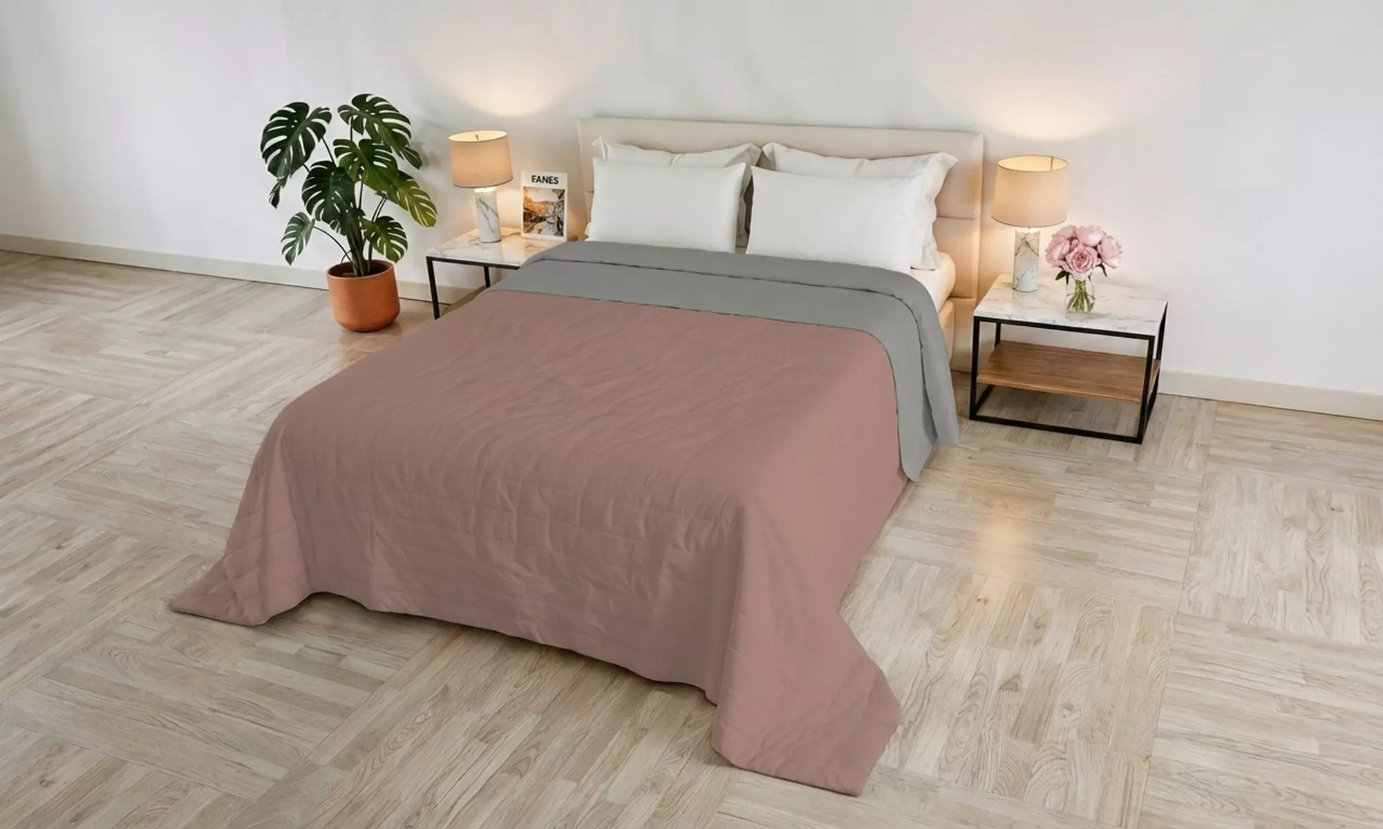 Couvre-lit "Trapuntino Golia" double face effet vintage "water washed"