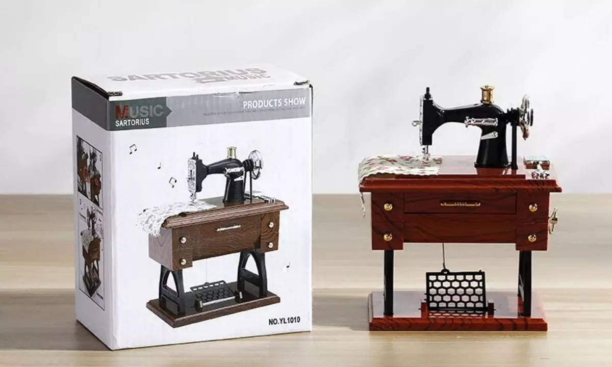 Vintage Simulated Small Sewing Machine Model Music Box
