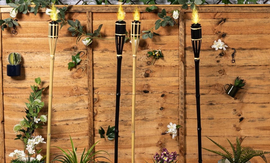 Image 5: 6- or 12-Piece Bamboo Garden Tiki Torch Set