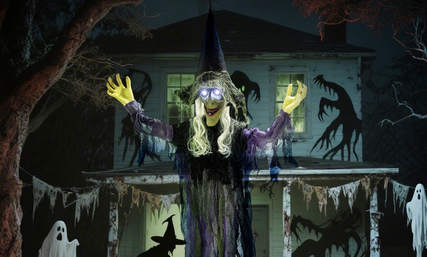 Image 17: Outsunny Voice Activated Halloween Animatronics Witch