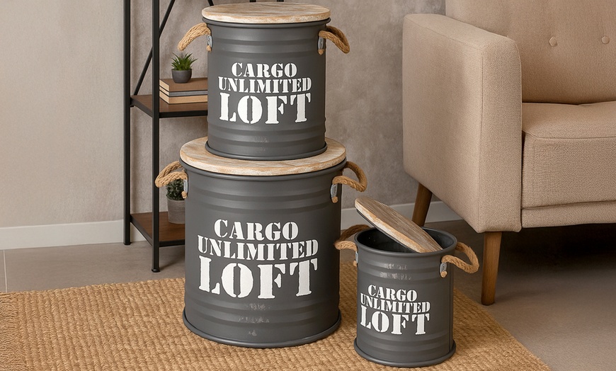 Image 2: Set de 3 boîtes de rangement rondes en métal