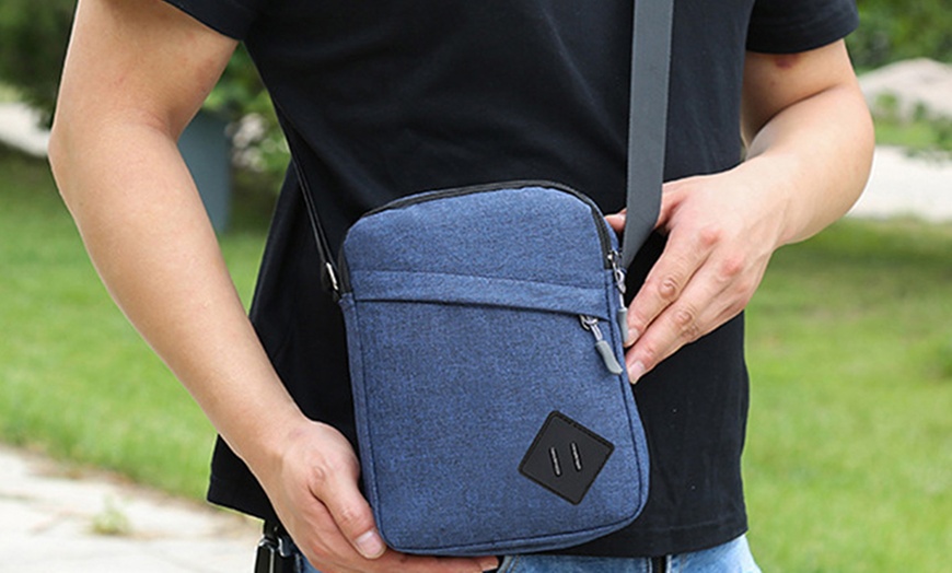 Image 20: Men's Oxford Crossbody Shoulder Bag with Adjustable Strap