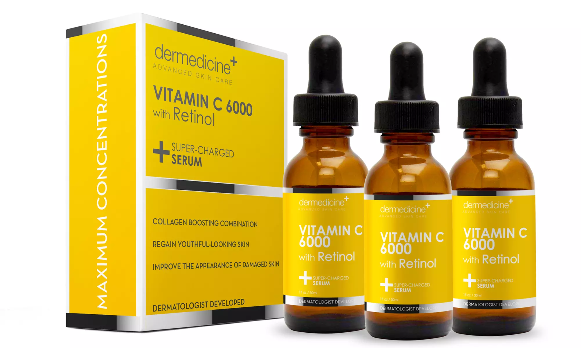 Dermedicine Anti-Aging Vitamin C 6000 with Retinol Face Treatment 1oz (3-Pack)