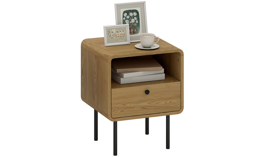 Image 7: HOMCOM Oak Bedside Table