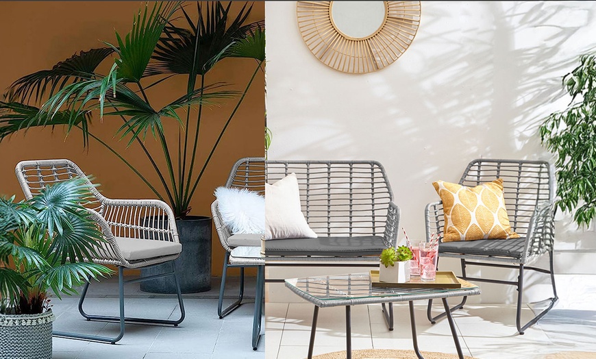 Image 8: Four-Piece Neo Wicker Bamboo Style Garden Sofa Table Chairs Set