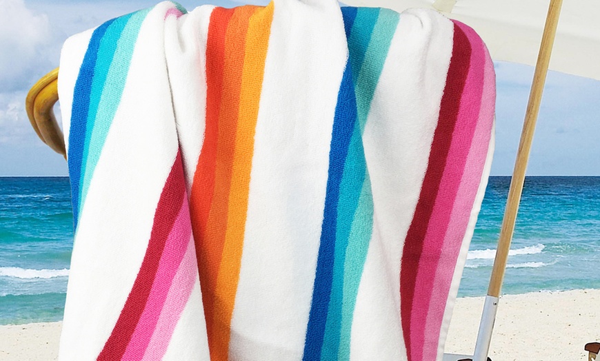 Image 1: Multi-Stripe Cotton Beach Towel