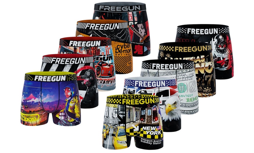 Image 1: Lots de 5 boxers en microfibre divers univers FREEGUN pour homme