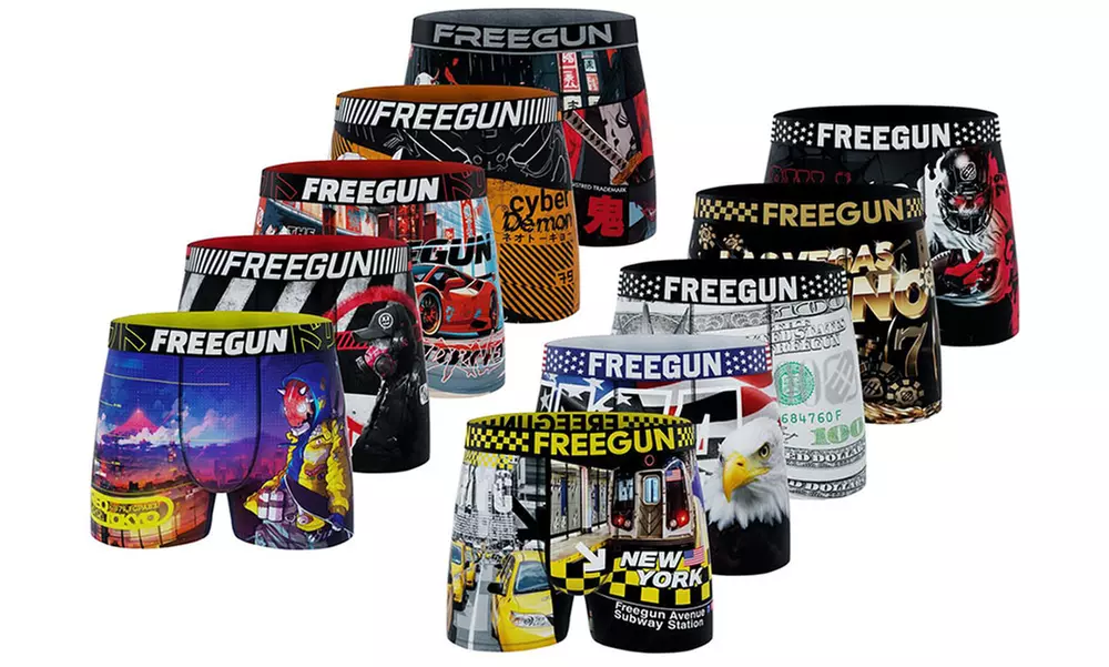 Lots de 5 boxers en microfibre divers univers FREEGUN pour homme