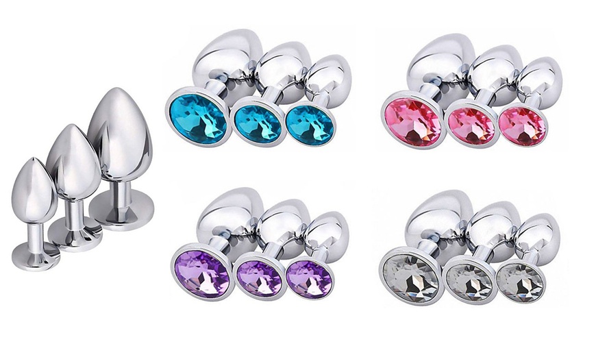 Image 1: Stainless Steel Jeweled Anal Plugs Stimulation Toys Stopper Multi Color
