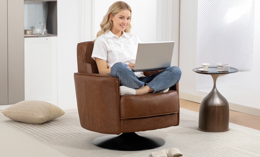 Image 5: HOMCOM Upholstered PU Leather Armchair for Living Room