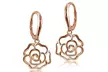 Rose Gold Flashed 925 Silver High Polished Open Rose Dangle Leverback Earrings - Second Medium