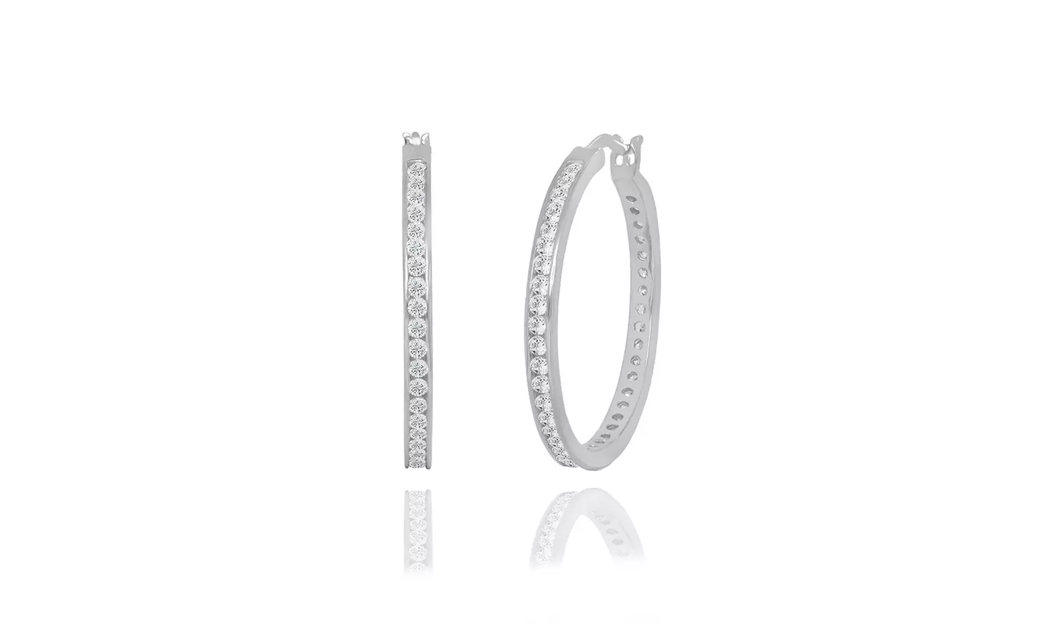 Cubic Zirconia Channel Set Hoop Earrings in Sterling Silver