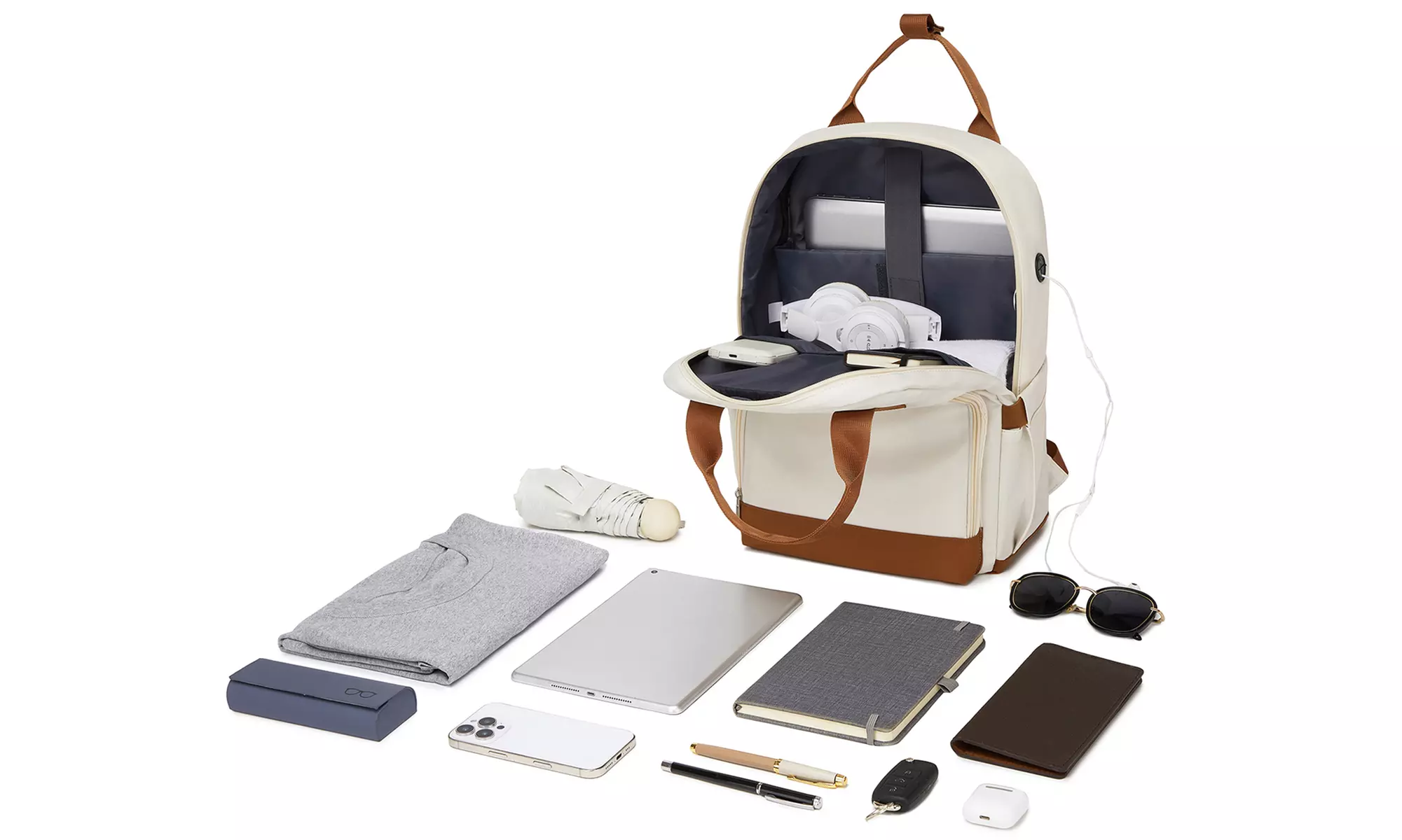 KONO wasserabweisender Rucksack mit Laptopfach und USB-Anschluss