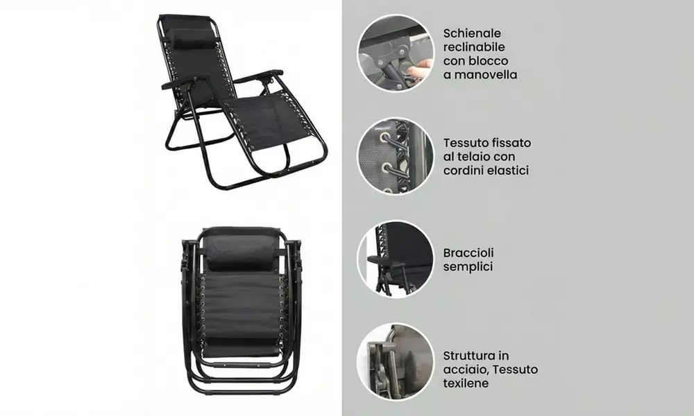 Sedia zero Gravity reclinabile con cuscino