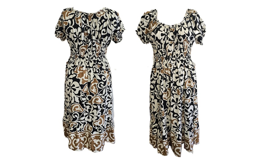 Image 24: Women's Printed Bardot Gypsy Midi Dress