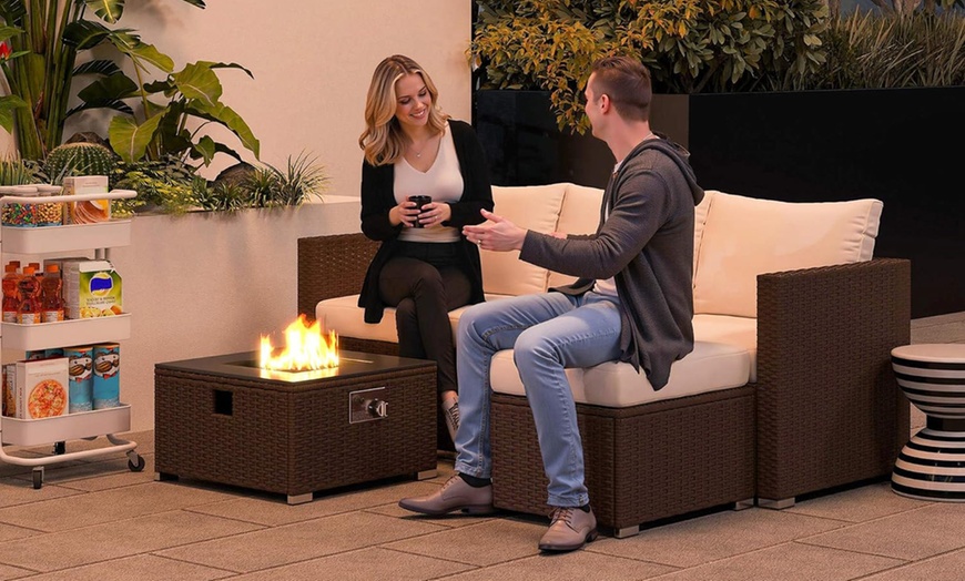Image 6: Outsunny Five-Piece Rattan-Effect Furniture Set with Fire Pit Table