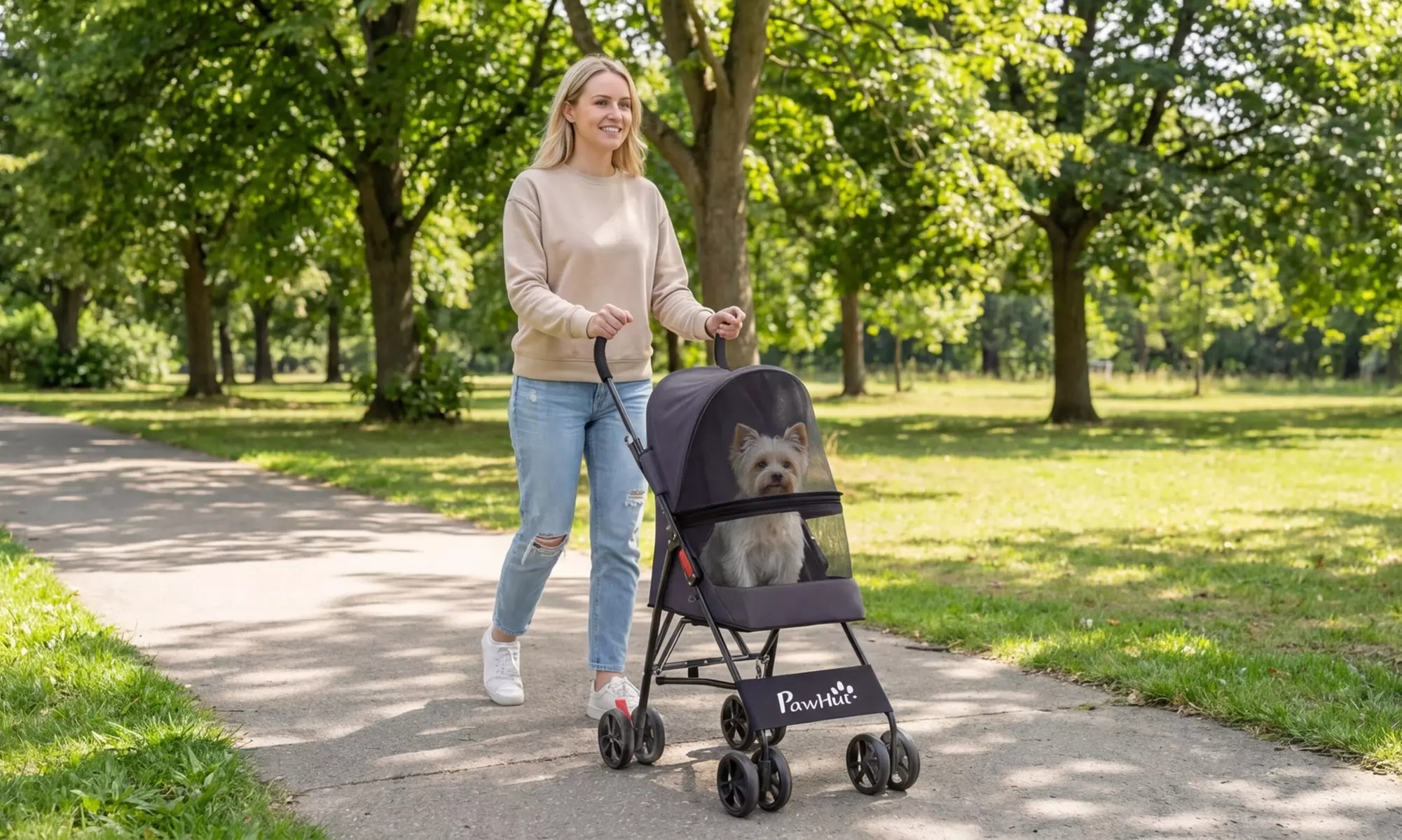 PawHut Foldable Pet Stroller with Canopy