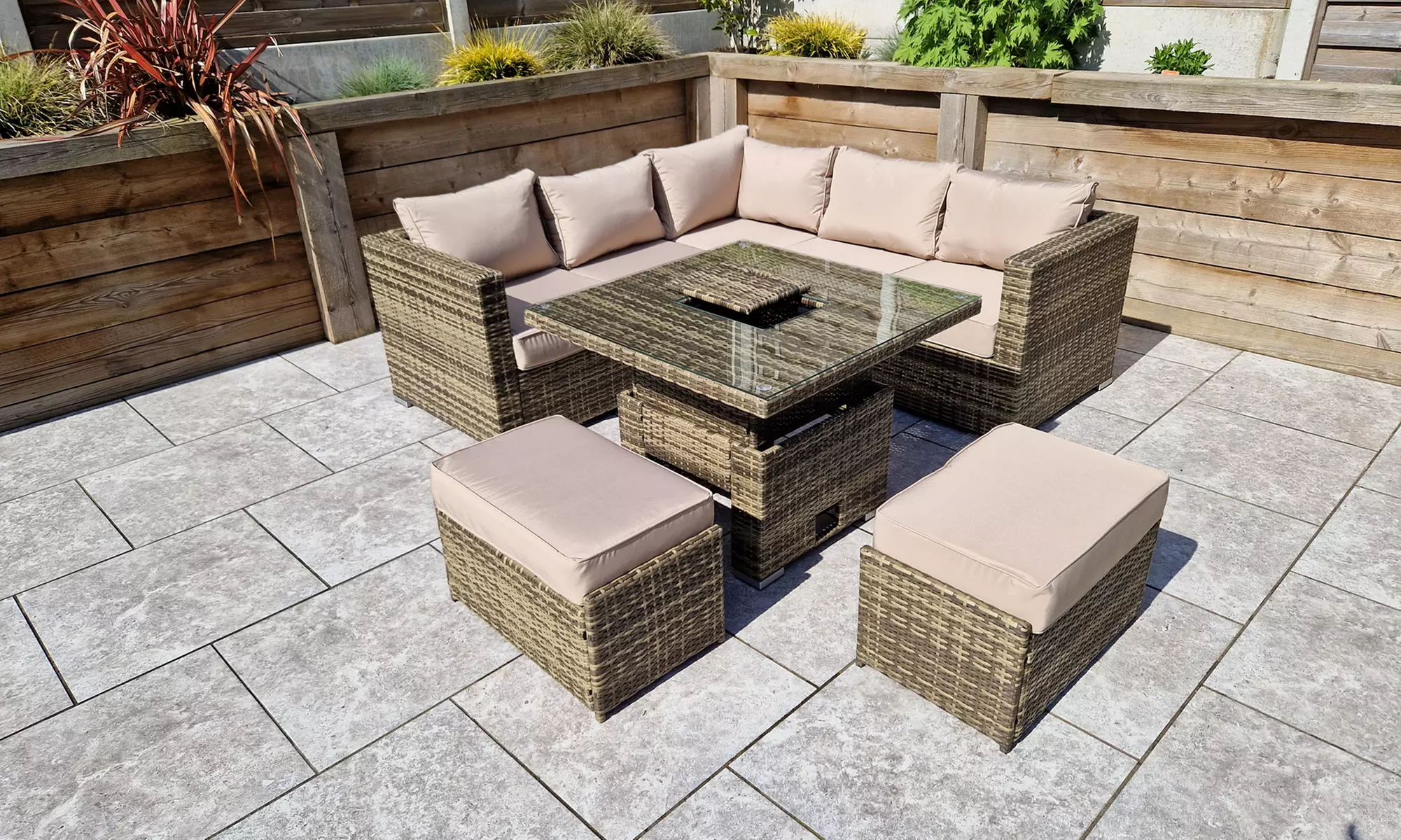 Atlanta Corner Sofa Dining Set with Rising Table and Ice Bucket