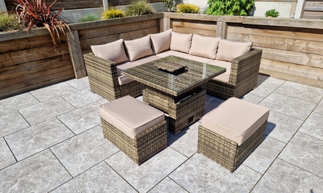 Signature Weave Unisex Atlanta Corner Sofa Dining Set With Rising Table And Ice Bucket: Atlanta Corner Dining With Lift Table And Ice Bucket