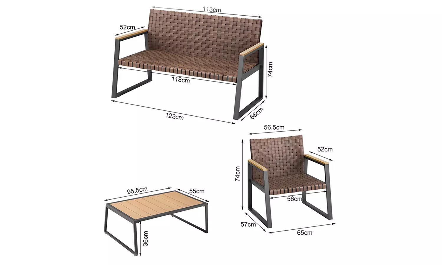 Salottino da giardino Bakaji con poltrone e tavolo in polyrattan - Image 7