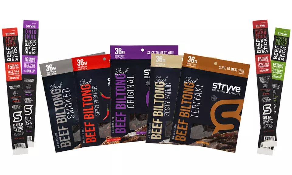 Stryve Protein Biltong Jerky Snacks and Sticks Starter Pack (9-Count; Keto-Friendly; No Carb, No Sugar) - Primary Image