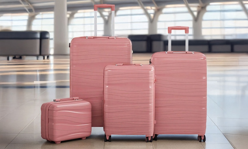 Image 10: Four Piece PP Suitcase Set with Silent Wheels & Password Lock