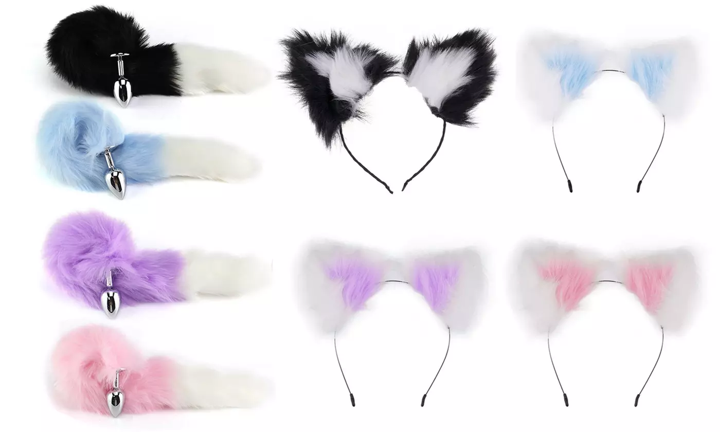 Metal Anal Plug Fox Tail Cute Cat Ears Head Hoop Set Cosplay Toy Games - Primary Image