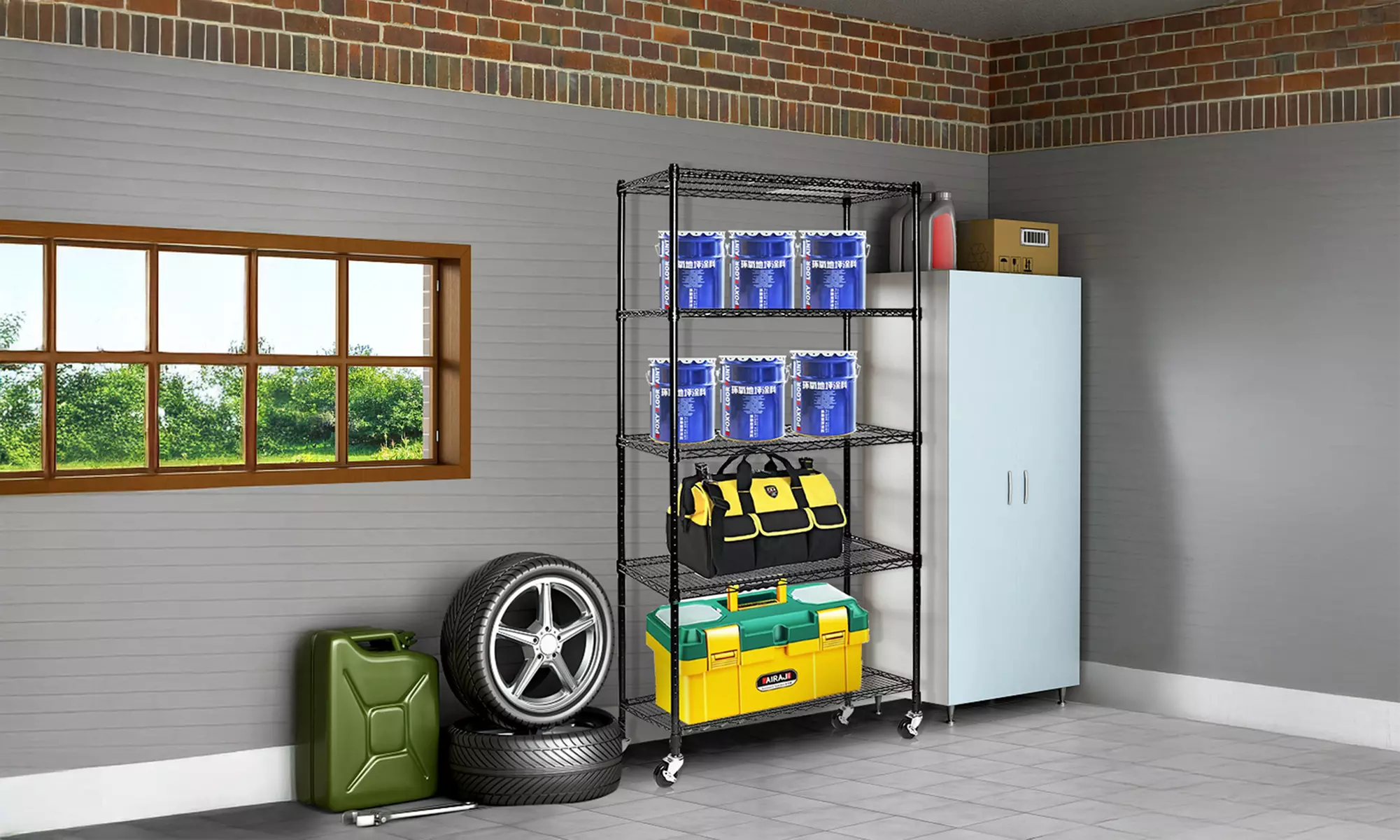 5-Tier Heavy-Duty Shelving Unit with Wheels Black 35''L x 18''W x 71''H