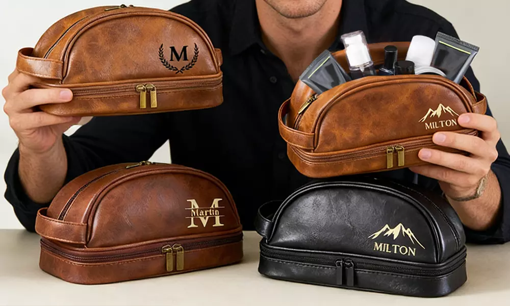 Travel in Style With Personalized Vegan-Friendly Leather Toiletry Bag (Up to 87% Off)