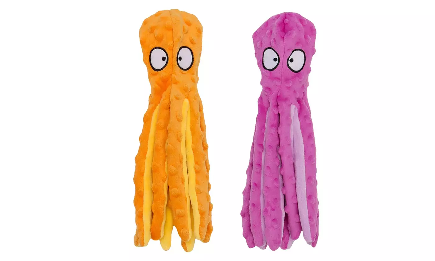Dog Squeaky Toys Octopus No Stuffing Crinkle Plush Interactive Dog Toys