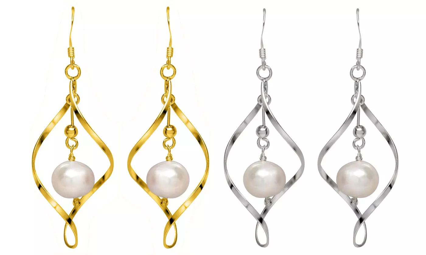 Freshwater Pearl Dangle Earrings in Sterling Silver