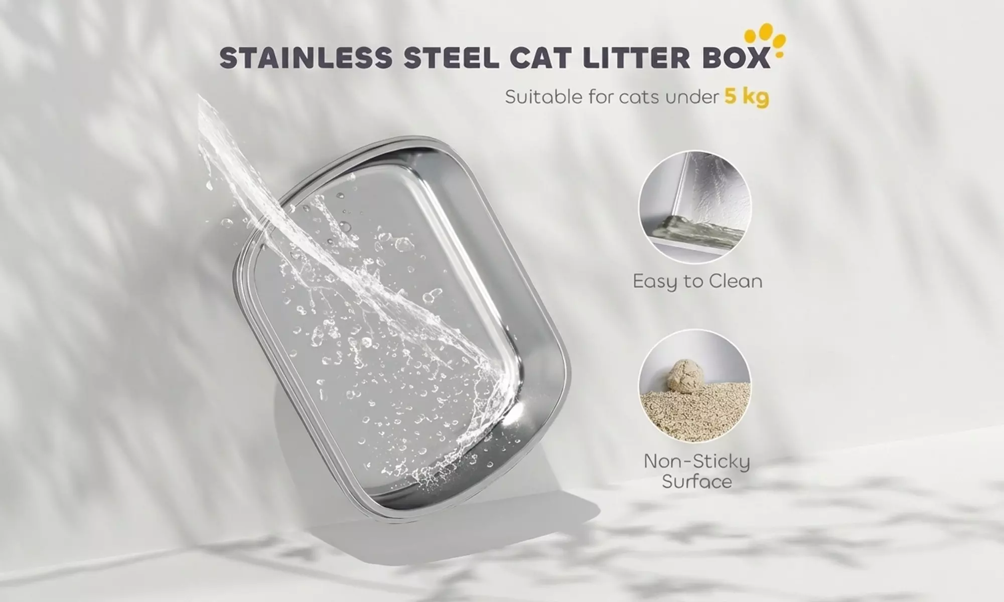 PawHut Stainless Steel Cat Litter Box with Top Exit and Scoop