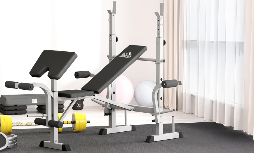 Image 2: HOMCOM Adjustable Weight Bench with Squat Rack