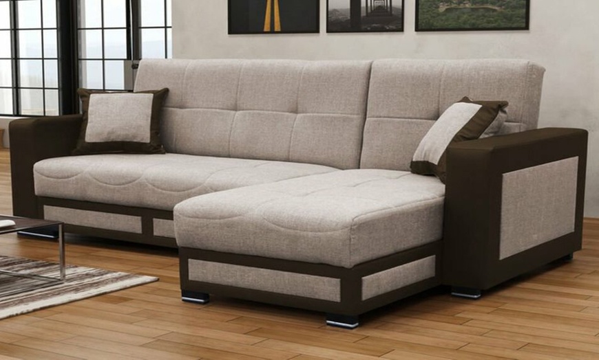 Image 7: Tina L-Shape Corner Ottoman Storage Sofa Bed