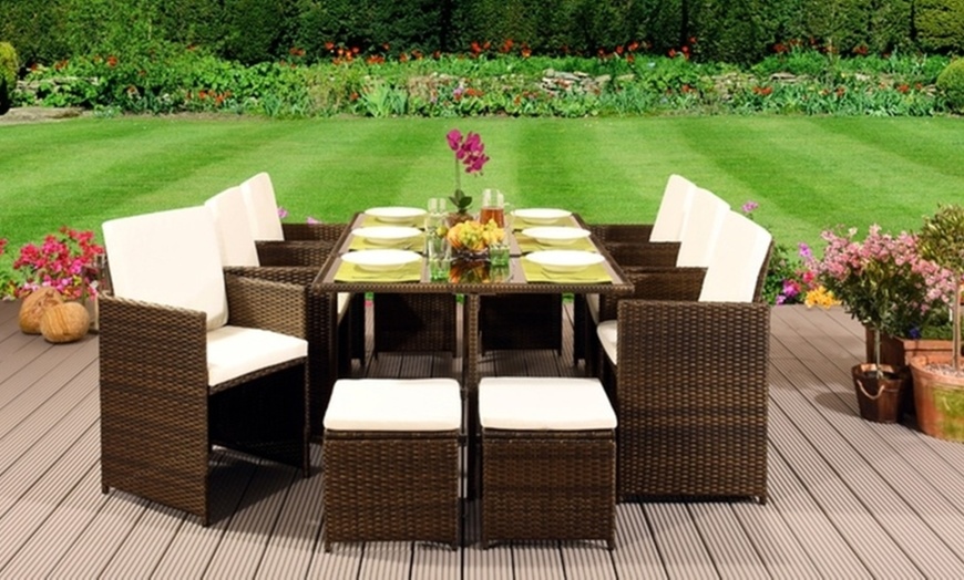 Image 10: 9 or 11 Piece High Back Rattan-Effect Cube Dining Set