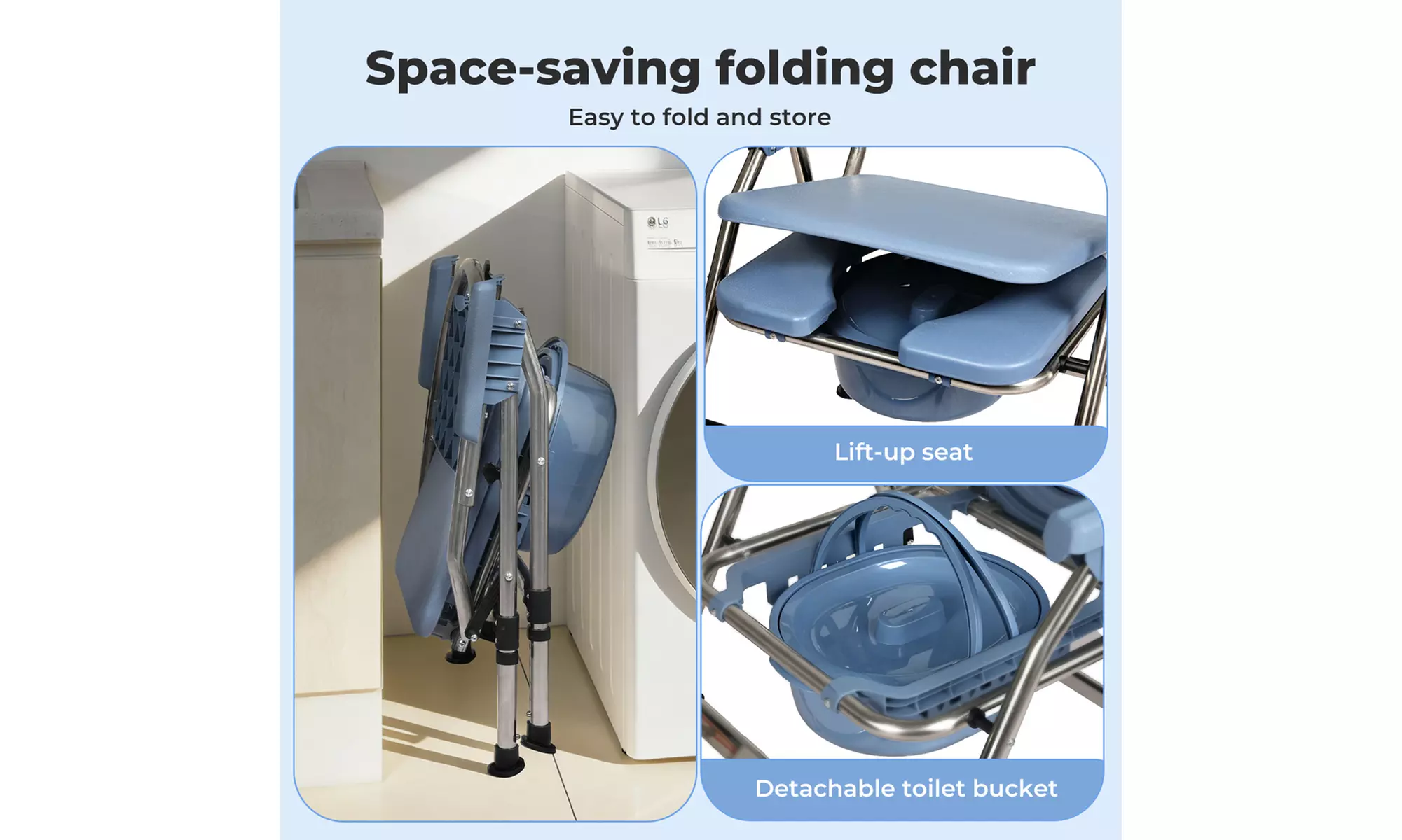 Levede Folding Commode Chair - Adjustable Bedside Toilet Chair