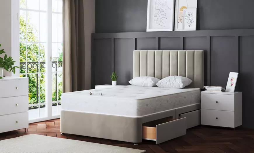 Image 1: Amelia Panel Divan Bed with Optional 2 or 4 Drawers