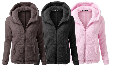 Cardigan da donna con cappuccio e chiusura a zip, disponibile in 3 taglie e vari colori